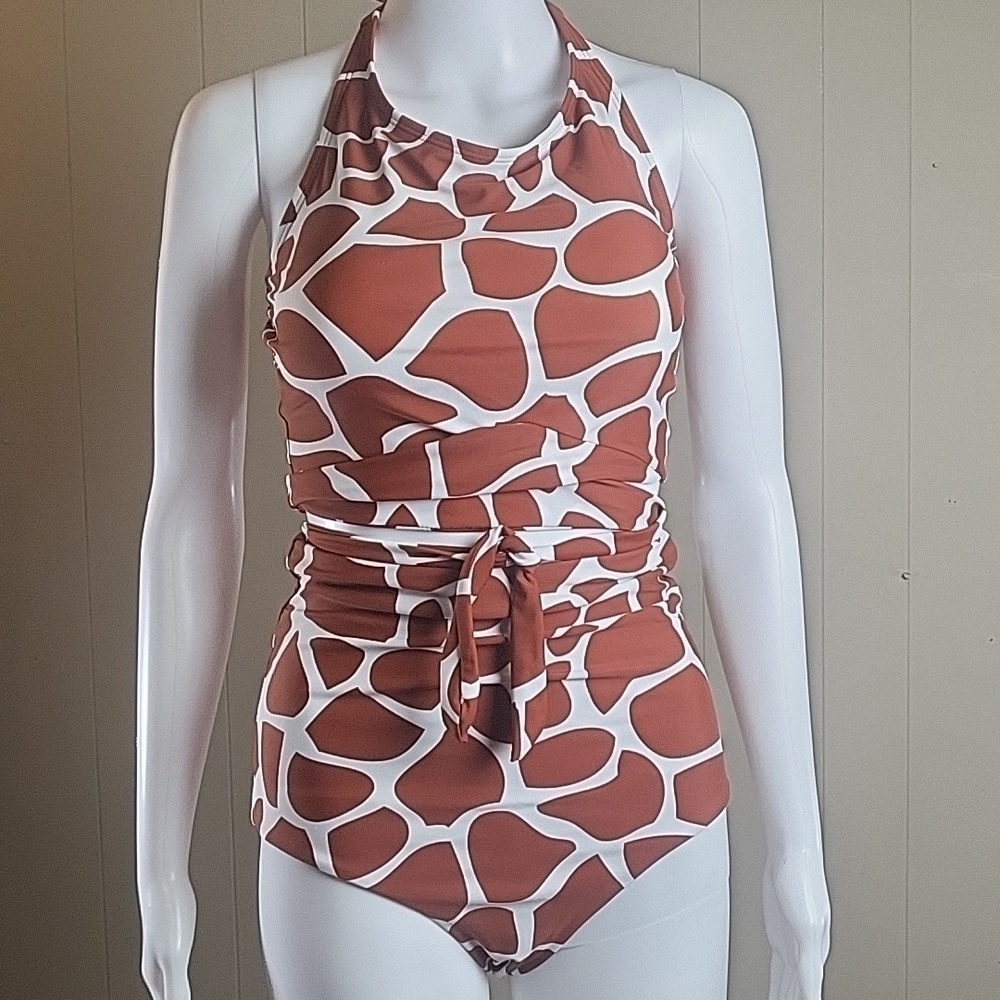 Coral Reef Swim Giraffe Print Two Piece High Waisted Halter Bikini Swims… - Picture 2 of 15